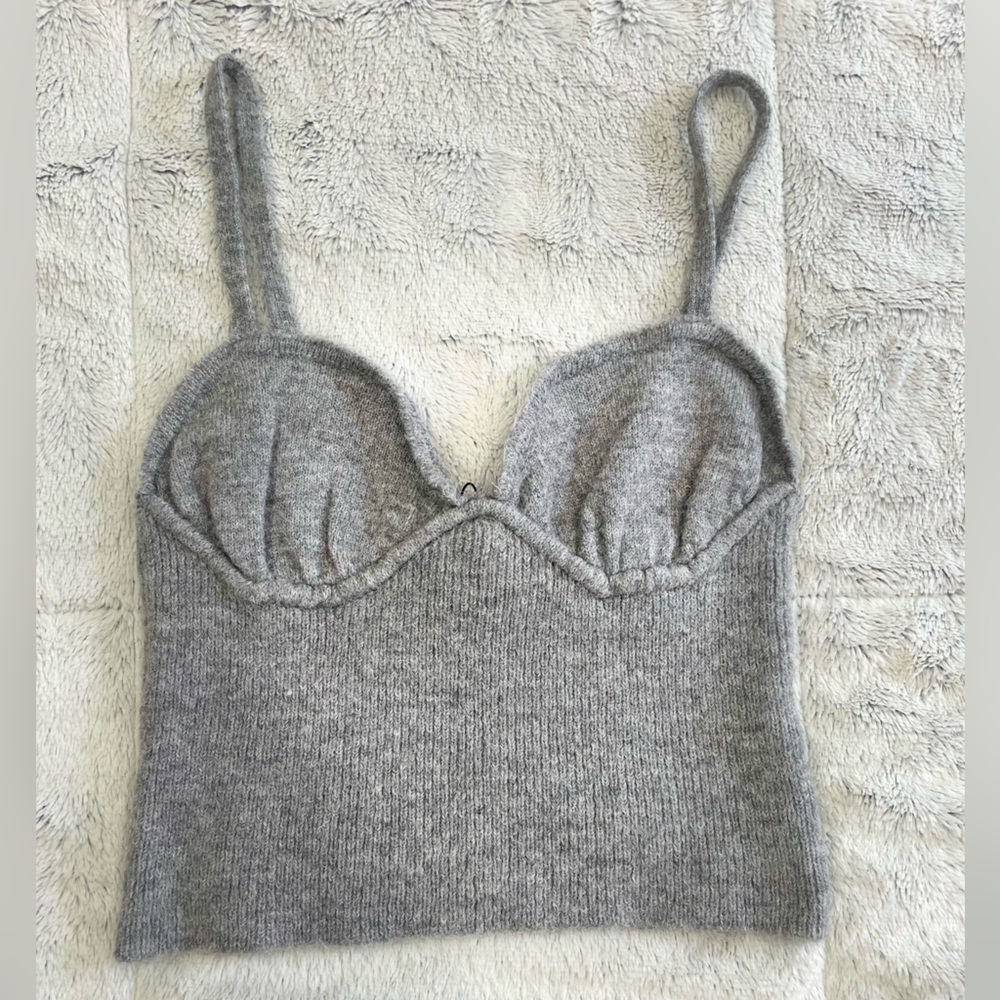 Zara Light Gray Ribbed Knit Bustier Tank